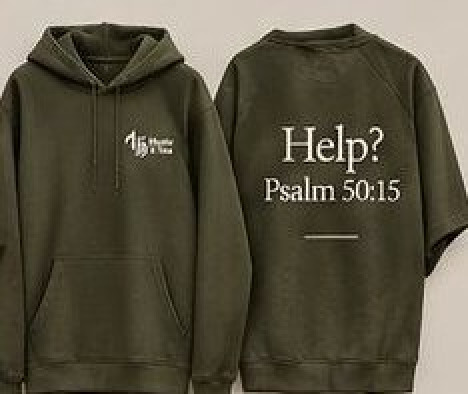 Help? Psalm 50:15 hoodie in olive, Music & Tea UK merchandise